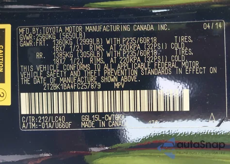 2015 Lexus Rx 350 z USA, uszkodzony, nr VIN 2T2BK1BA4FC257879